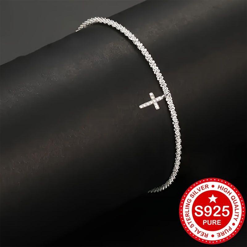 S925 Silver Broccoli Bracelet with Cross Pendant